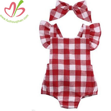 Newborn Infant Baby Girls Clothes Plaid Jumpsuit Bodysuit Outfits