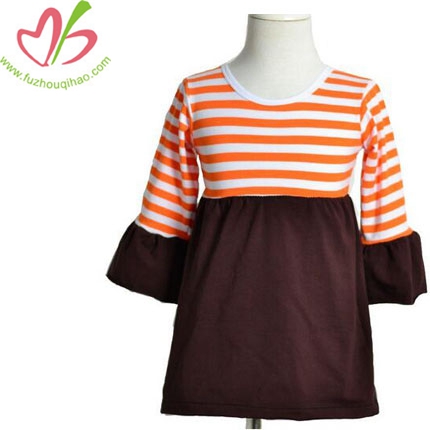 Kids Halloween O-neck Stripe Ruffle Dress