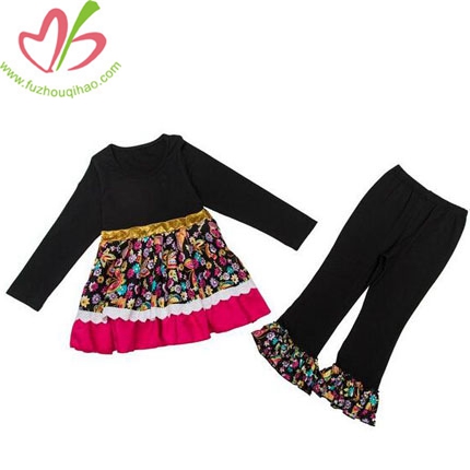 High Quality Girls Long Sleeve Cotton Ruffle 2pcs Outfit