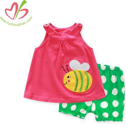 Solid Color Blouse + Polka Dots Pant Baby Girls Clothing Sets