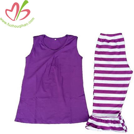 Girls New Style Solid Color Shirt&stripe ruffle Pants