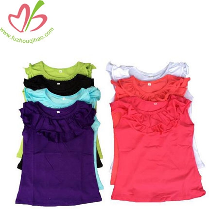 Plain Kids Fancy Tank Top Girls Cotton Ruffle Cuff