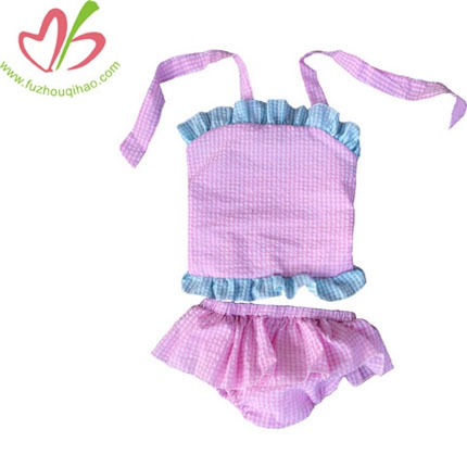 Pretty Girls Ruffle Seersucker Cotton Swimsuit