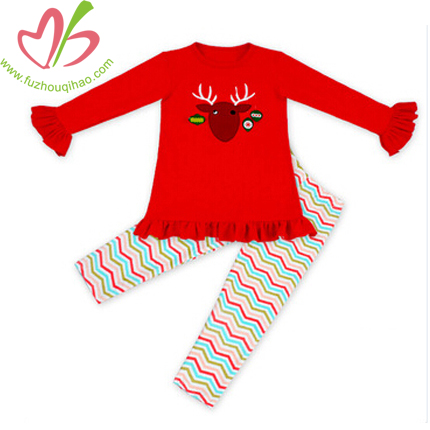 Girl's Chrismas Sets Red Long Sleeve Top and Legging