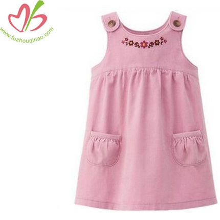 Embroidered Design Of Girls Pink Corduroy Dresses