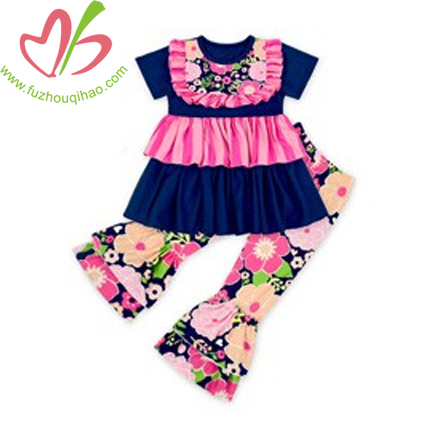 Girl's Short Sleeeve Bib Top and Floral Pant