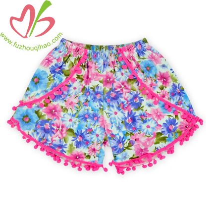 Girl's Floral Short with Pom Pom