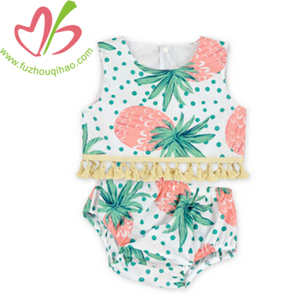 Girl's Pineapple Print Swim Sets with Tassels