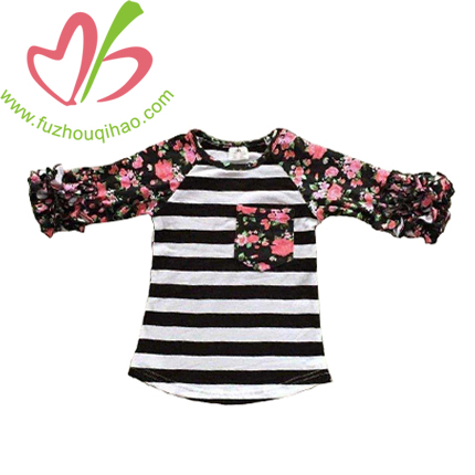 Girl's Raglan Floral T Shirt With Icing Ruffle
