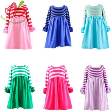 Stripe Solid Color Girl's Dress