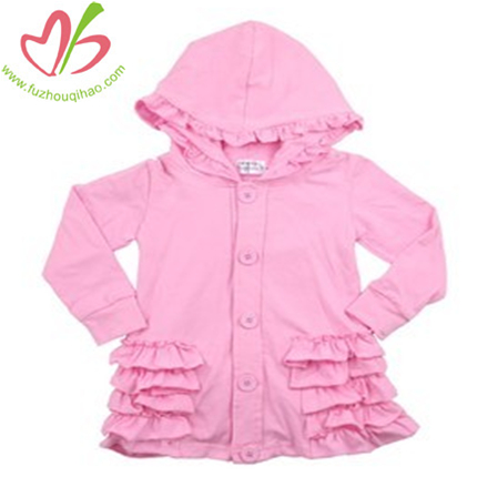 Solid Hooded Ruffled Girl's Jacket