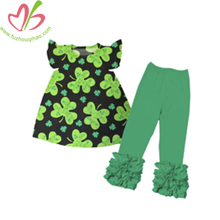 Girl's Clover printed Sets with Triple Ruffles Pant