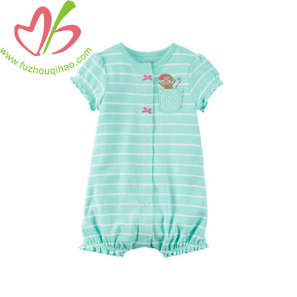 Cute Baby Girl's Mint Stripe Bubble