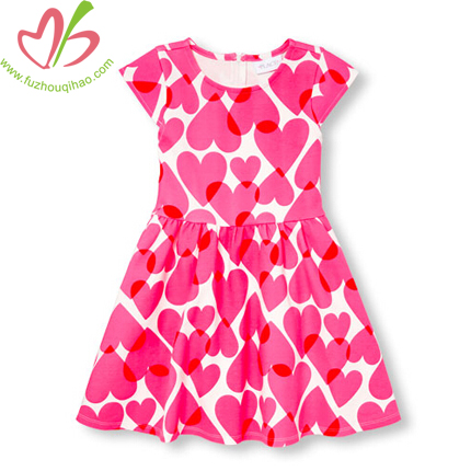 Cute Girl's Heart Print Flutter Dresses