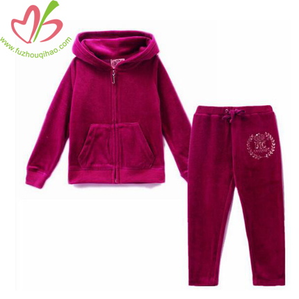 Fuchsia Girl's Long Sleeve Velvet Sets