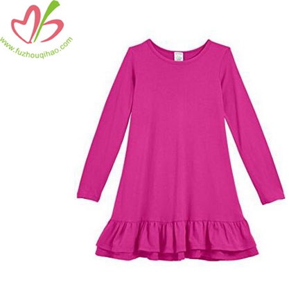 Girls Cotton Long Sleeve A-Line Ruffle Hem Dress