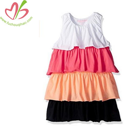 Girls' Cotton Colorblock Ruffle Dress