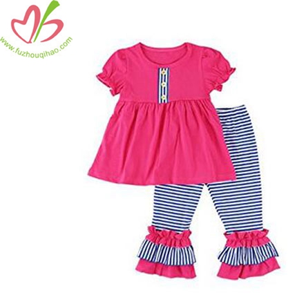 Girls Short Sleeve Ruffle Shirts and Pant Clothing Sets