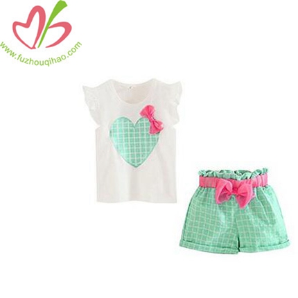 Girls Sleeveless Sets T-Shirts Plaid Shorts Vest Summer Outfit