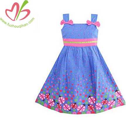 Fashion Girls Dress Blue Bug Pink Dot