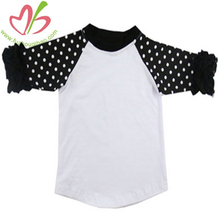 Black Polkadot Girls' Raglan Sleeves Tees