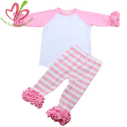 Pink Stripe Raglan Sleeves Clothing Set