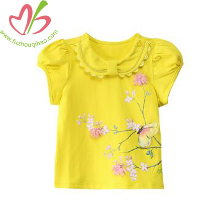 Girl's Yellow Short Puff Sleeve T Shirt