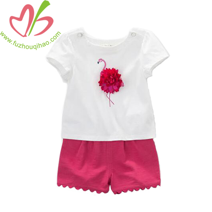 Girl's Short Puff Sleeve T Shirt and Shorts, Girl's Sets