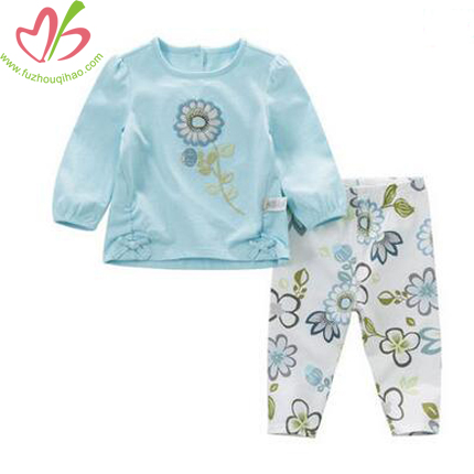 Baby's Aqua Top and Floral Legging, Baby Cute Aqua Color Sets