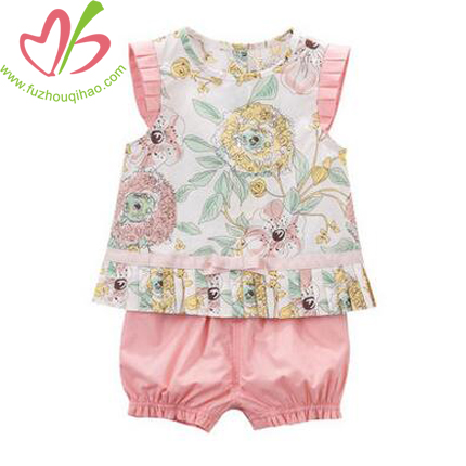 Cute Baby Woven Floral Short Sets