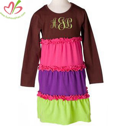 Brown Cake Design Kids Dress with Puff Sleeves