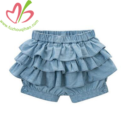 Light Blue Girl's Denim Ruffle Shorts