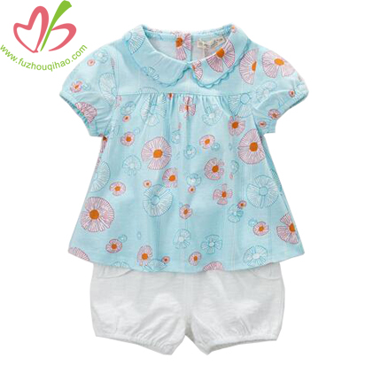 Baby's Aqua Puff Sleeve Top and Bubble Short