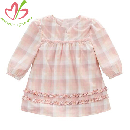 3/4 Sleeve Gril's Pink Plaid Dress