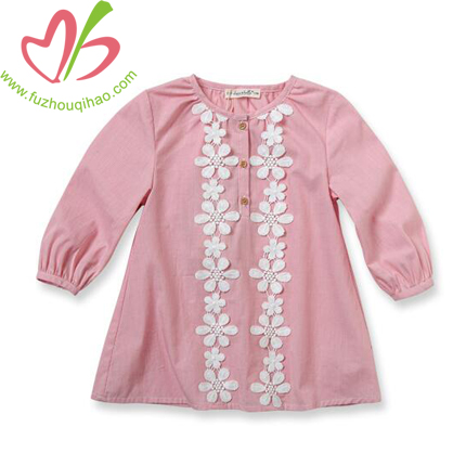 Girl's Beautiful Pink Tunic with Lace Flowers