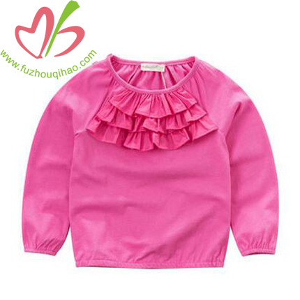 Baby Girl's Fuchsia Color Long Sleeve Ruffle T Shirt