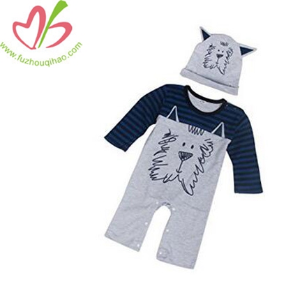 Baby Boys Girls Print Romper Jumpsuit+Hat Outfits Clothes
