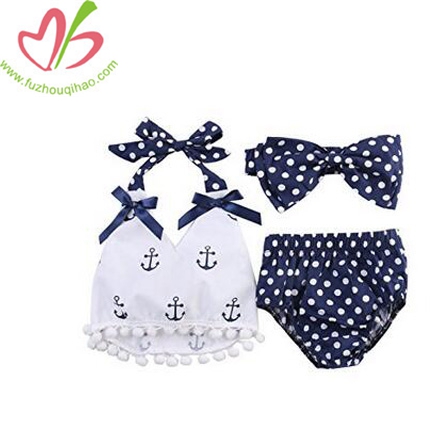 Baby Girls Clothes Anchor Tops+Polka Dot Sunsuit Set