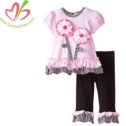 Cute Girls Flower Applique Legging Set