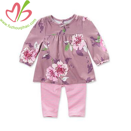 Beautiful Baby Girl's Long Sleeve Sets,  Floral Top and Stripe Legging