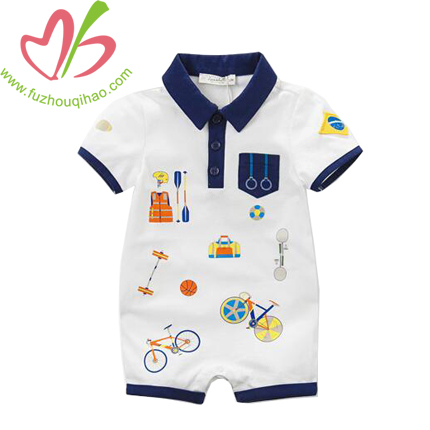 Baby Boy's Printed Short Sleeve Romper with Polo Neck