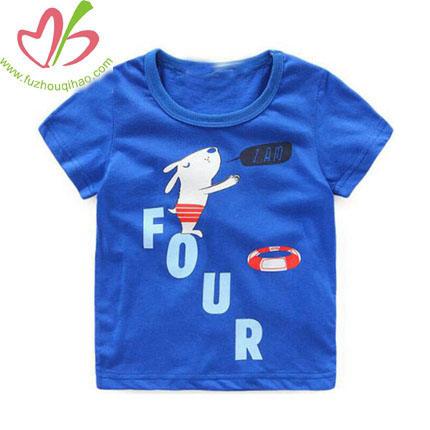 Solid Color Sapphire Cartoon Tabbit Design Children's T-shirt