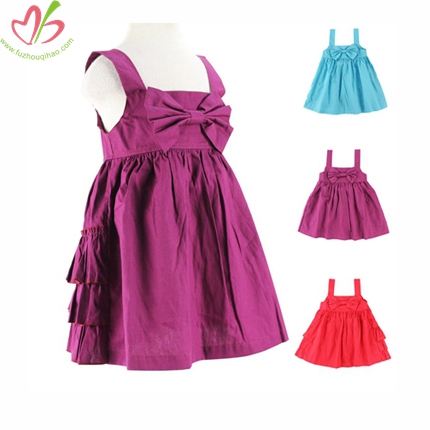 100% Cotton Woven Fabric Bow Children Dress