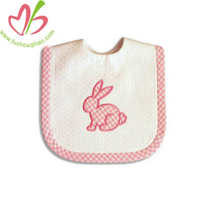 Pink Gingham Baby Bib With Bunny Applique