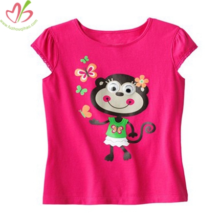 Short Sleeves Monkey Printing Kids Girl's Tee