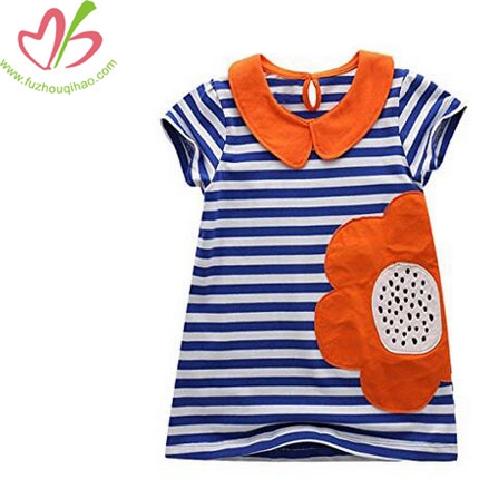 Girls Cotton Cartoon Patch Shortsleeve Dress