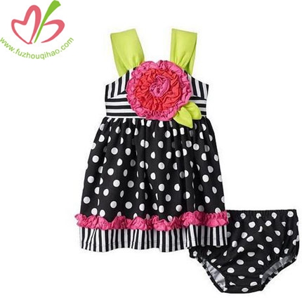 Baby Girl Large Single Flower Dot Dress+Bottom