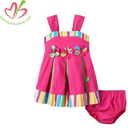 Baby Girl Pink Pleated Flower Dress+Bottom
