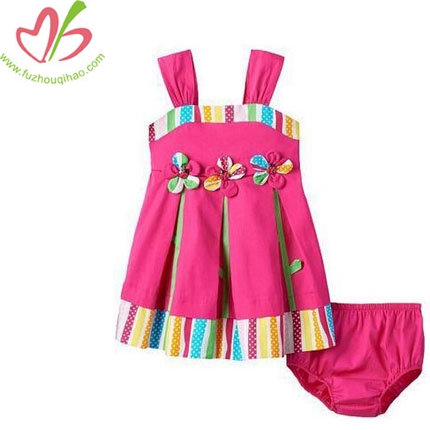 Baby Girl Pink Pleated Flower Dress+Bottom