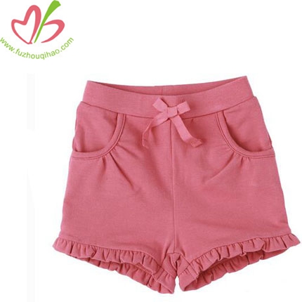 Girl's Summer Solid Pink Cotton Short
